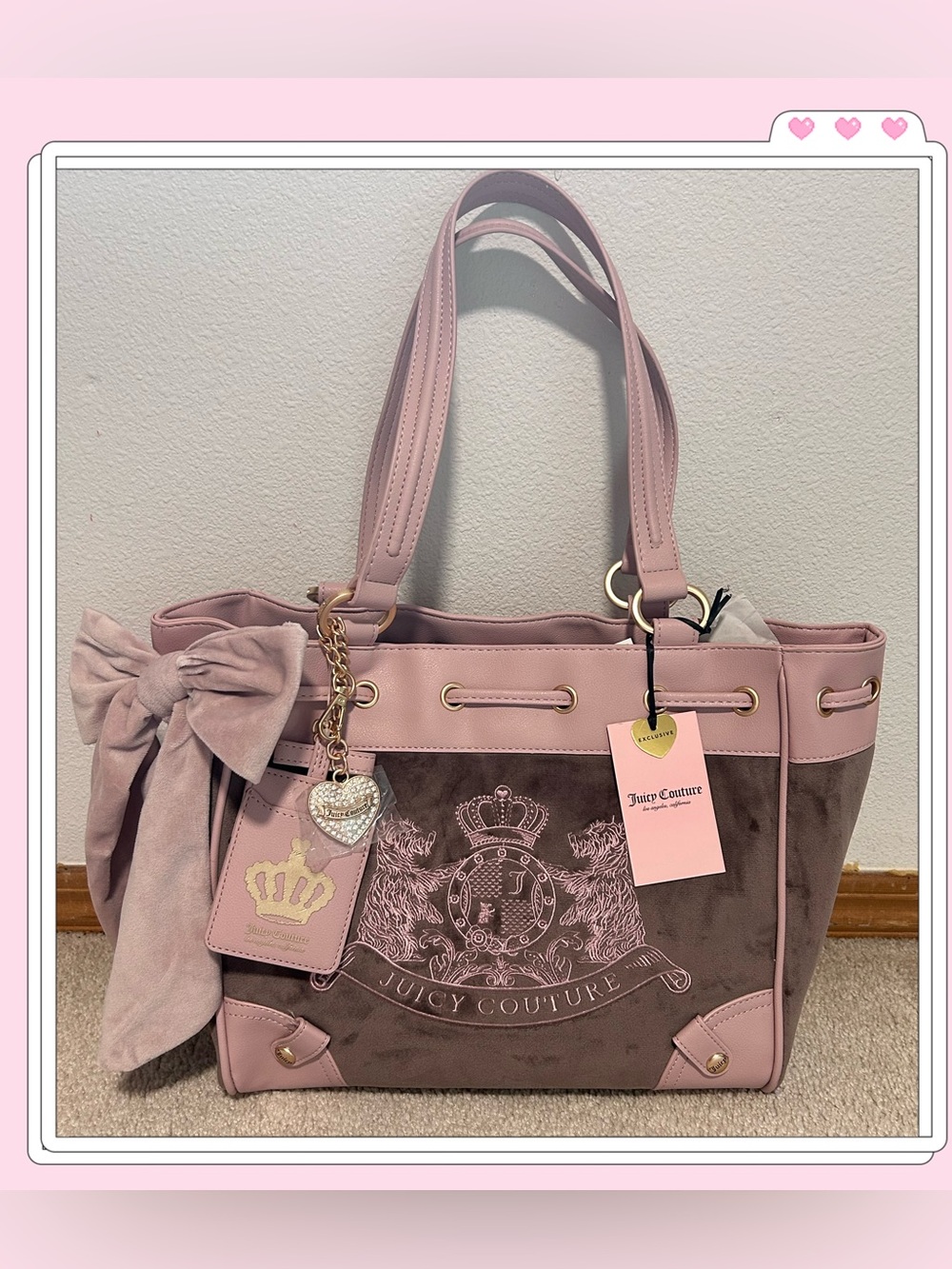 Juicy Couture Classic Scottie Dogs Velour Tote Iced Coffee/Dusty OS Y2K Retro